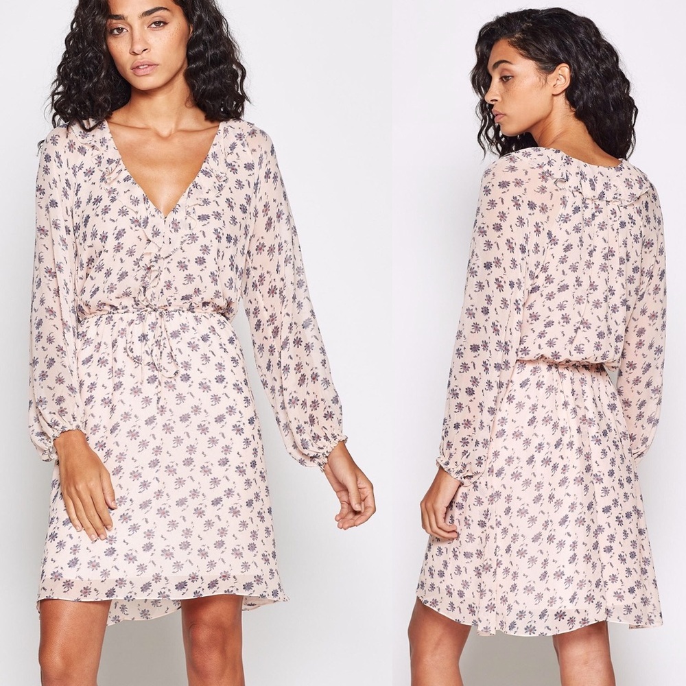 Joie Marelle Ruffle Neck Long Sleeve Silk Dress